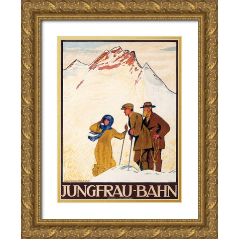 Jungfrau-Bahn Gold Ornate Wood Framed Art Print with Double Matting by Cardinaux, Emil