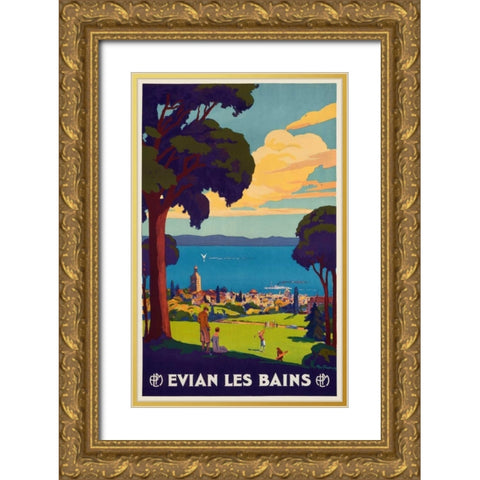 Evian les Bains Gold Ornate Wood Framed Art Print with Double Matting by Francois, Geo