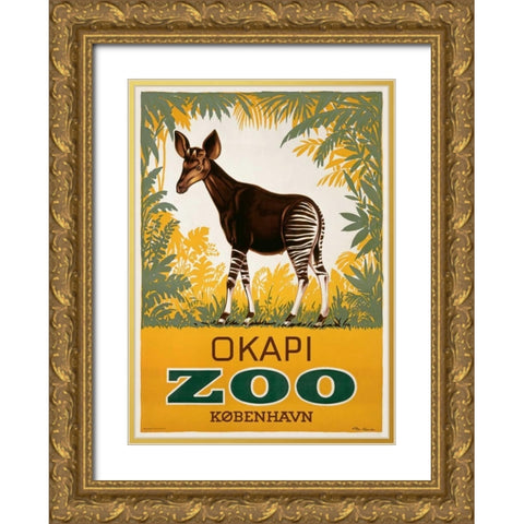 KÃ¸benhavn Zoo/Okapi Gold Ornate Wood Framed Art Print with Double Matting by Lippert, Aage
