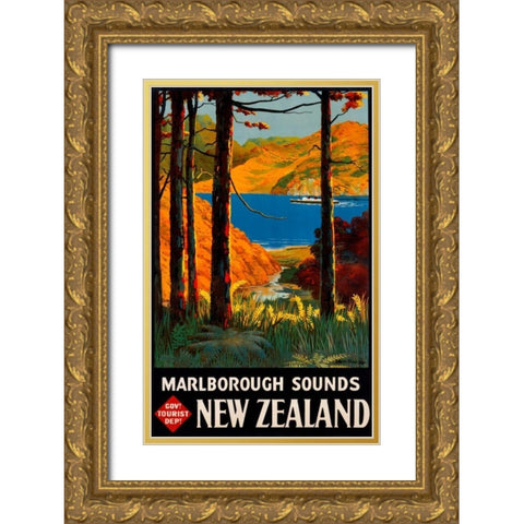 New Zealand Gold Ornate Wood Framed Art Print with Double Matting by Mitchell, L.E.