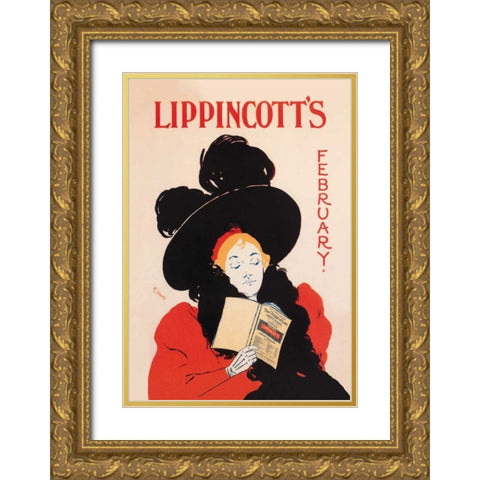 Lippincotts, February 1895, 1895 Gold Ornate Wood Framed Art Print with Double Matting by Carqueville, William L.
