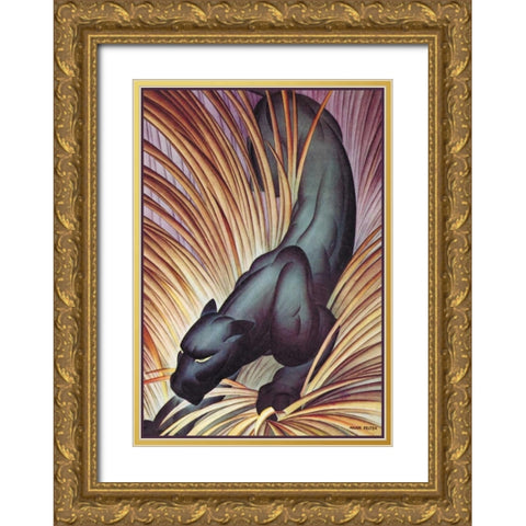 Stalking Panther, 1934 Gold Ornate Wood Framed Art Print with Double Matting by Felton, Major