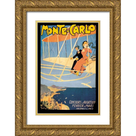Monte Carlo Concours d Aviation, 1910 Gold Ornate Wood Framed Art Print with Double Matting by Grun, Jules Alexandre