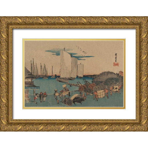Okido at Takanawa (Takanawa okido no zu), 1832 Gold Ornate Wood Framed Art Print with Double Matting by Hiroshige, Ando