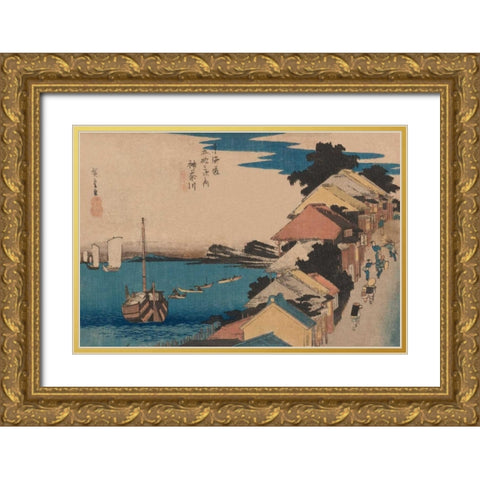 Kanagawa, 1836 Gold Ornate Wood Framed Art Print with Double Matting by Hiroshige, Ando