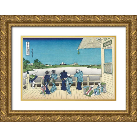 Sazai Hall - 500 Rakanji Temple, 1830 Gold Ornate Wood Framed Art Print with Double Matting by Hokusai