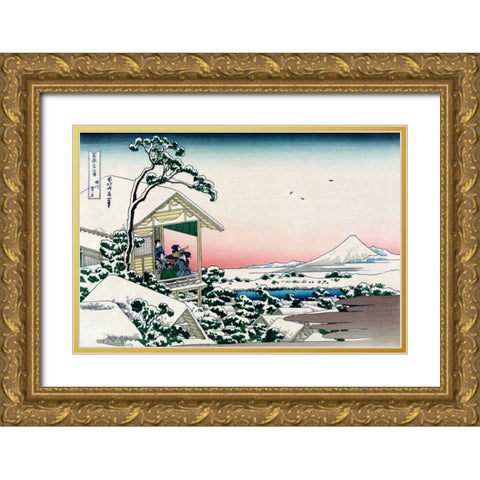 Tea House at Koishikawa, 1830 Gold Ornate Wood Framed Art Print with Double Matting by Hokusai