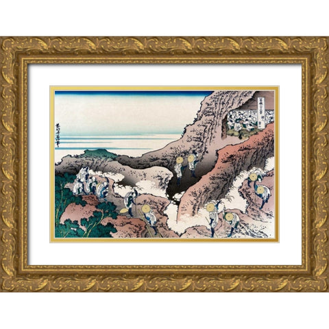 Climbing Mt. Fuji, 1830 Gold Ornate Wood Framed Art Print with Double Matting by Hokusai
