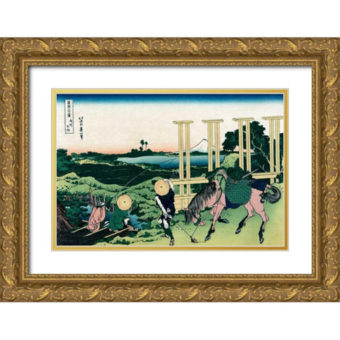 Senju in Musashi Province, 1830 Gold Ornate Wood Framed Art Print with Double Matting by Hokusai
