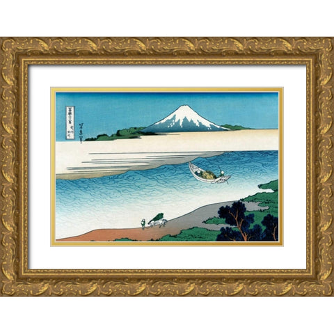Tama River in Musashi Province, 1830 Gold Ornate Wood Framed Art Print with Double Matting by Hokusai