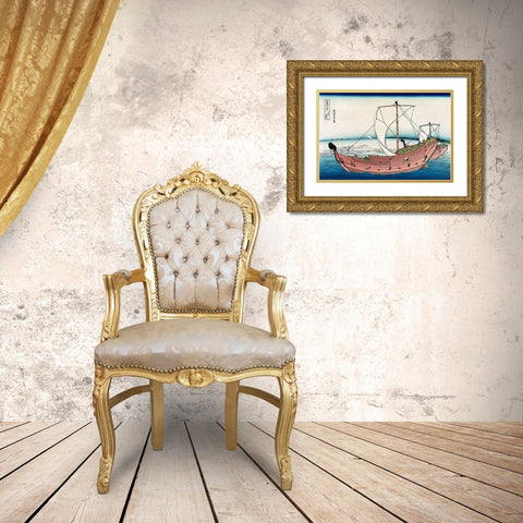 Kazusa Sea Route, 1830 Gold Ornate Wood Framed Art Print with Double Matting by Hokusai
