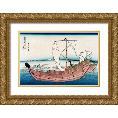 Kazusa Sea Route, 1830 Gold Ornate Wood Framed Art Print with Double Matting by Hokusai