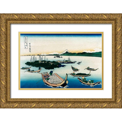 Tsukada Island in Musashi Province, 1830 Gold Ornate Wood Framed Art Print with Double Matting by Hokusai