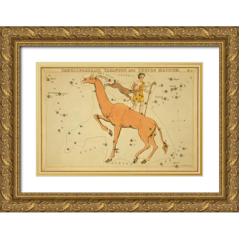 Camelopardalis, Tarandus and Custos Messium, 1825 Gold Ornate Wood Framed Art Print with Double Matting by Aspin, Jehoshaphat
