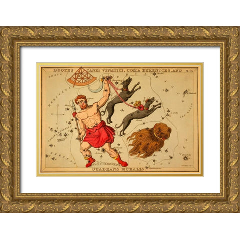Bootes Canes Venatici, Coma Berenices, and Quadrans Muralis, 1825 Gold Ornate Wood Framed Art Print with Double Matting by Aspin, Jehoshaphat
