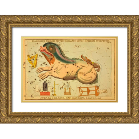 Psalterium Georgii, Fluvius Eridanus, Cetus, Officina Sculptoris, Fornax Chemica, and Machina Electr Gold Ornate Wood Framed Art Print with Double Matting by Aspin, Jehoshaphat