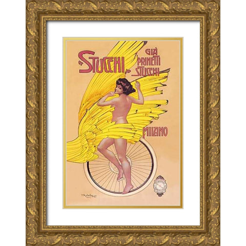 Stucchi Bicycles Gold Ornate Wood Framed Art Print with Double Matting by Malerba, Gian Emilio