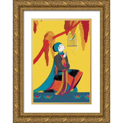 The Talking Bird, 1926 Gold Ornate Wood Framed Art Print with Double Matting by McIntosh, Frank