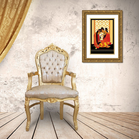 Burma-Gossip, 1926 Gold Ornate Wood Framed Art Print with Double Matting by McIntosh, Frank