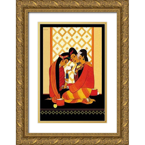 Burma-Gossip, 1926 Gold Ornate Wood Framed Art Print with Double Matting by McIntosh, Frank