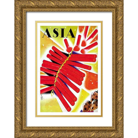 Chinese Fire Crackers with Title, 1932 Gold Ornate Wood Framed Art Print with Double Matting by McIntosh, Frank
