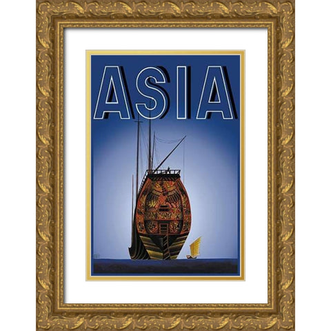 Chinese Junks with Title, 1934 Gold Ornate Wood Framed Art Print with Double Matting by McIntosh, Frank