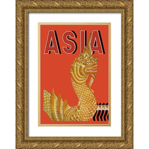 Dragon Temple of Siam with Title, 1934 Gold Ornate Wood Framed Art Print with Double Matting by McIntosh, Frank