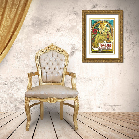 Fox-Land Jamaica Maps, 1897 Gold Ornate Wood Framed Art Print with Double Matting by Mucha, Alphonse
