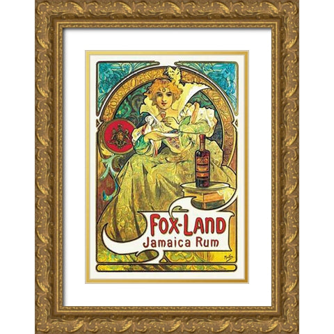 Fox-Land Jamaica Maps, 1897 Gold Ornate Wood Framed Art Print with Double Matting by Mucha, Alphonse
