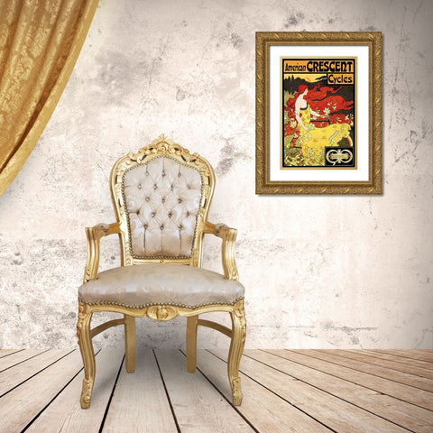 American Crescent Cycles, 1901 Gold Ornate Wood Framed Art Print with Double Matting by Ramsdell, Fred