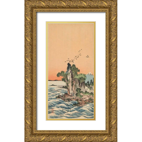 View of Shichirigahama, 1880 Gold Ornate Wood Framed Art Print with Double Matting by Tani, Buncho