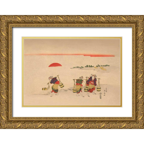 Carrying Water, 1850 Gold Ornate Wood Framed Art Print with Double Matting by Unknown