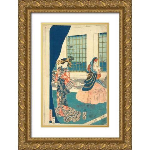 Fascination over an American Woman, 1868 Gold Ornate Wood Framed Art Print with Double Matting by Unknown