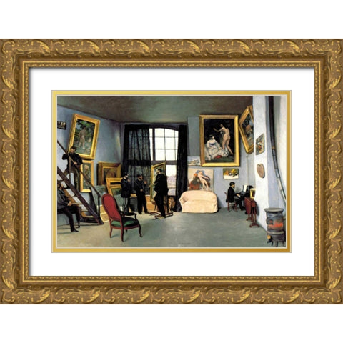 Bazilles Studio: 9 rue de la Condamine, 1870 Gold Ornate Wood Framed Art Print with Double Matting by Unknown