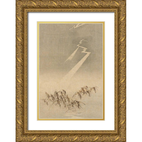 Thunder and lightning over rice grain, 1900 Gold Ornate Wood Framed Art Print with Double Matting by Unknown