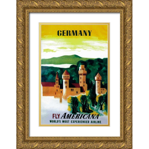 German Castle Gold Ornate Wood Framed Art Print with Double Matting by Unknown