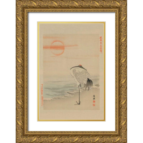 Heron Gold Ornate Wood Framed Art Print with Double Matting by Unknown