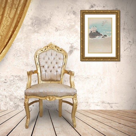 Plovers over waves Gold Ornate Wood Framed Art Print with Double Matting by Unknown