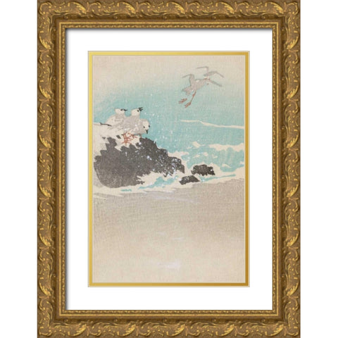 Plovers over waves Gold Ornate Wood Framed Art Print with Double Matting by Unknown
