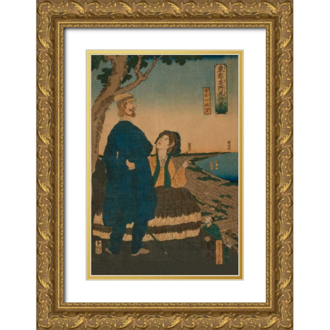 Enjoying the view from Atago hill (Atago yama chobo), 1861 Gold Ornate Wood Framed Art Print with Double Matting by Utagawa, Sadahide