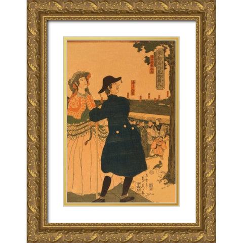 The grounds of Myojin shrine in Kanda (Kanda Myojin shanai), 1861 Gold Ornate Wood Framed Art Print with Double Matting by Utagawa, Sadahide