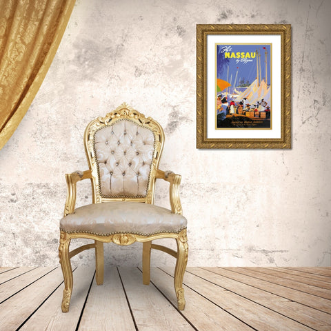 Fly to Nassau by Clipper Gold Ornate Wood Framed Art Print with Double Matting by Von Arenburg
