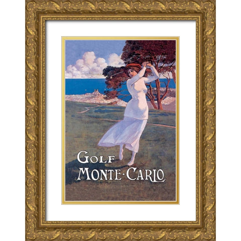 Golf Monte Carlo, 1900 Gold Ornate Wood Framed Art Print with Double Matting by Ximines, Elio