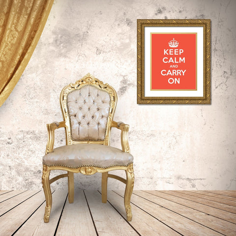 Keep Calm and Carry On - Tangerine Gold Ornate Wood Framed Art Print with Double Matting by The British Ministry of Information