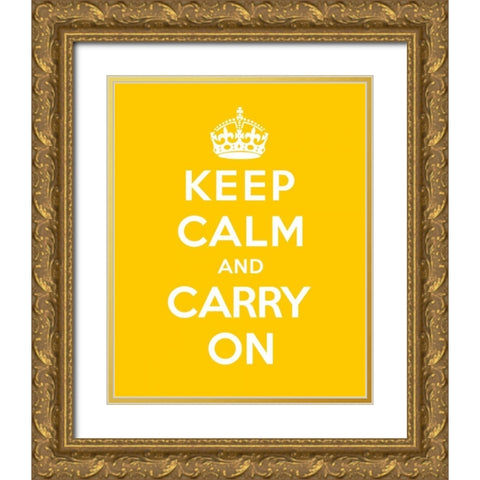 Keep Calm and Carry On - Yellow Gold Ornate Wood Framed Art Print with Double Matting by The British Ministry of Information