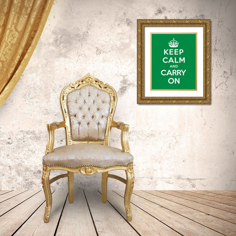 Keep Calm and Carry On - Green Gold Ornate Wood Framed Art Print with Double Matting by The British Ministry of Information