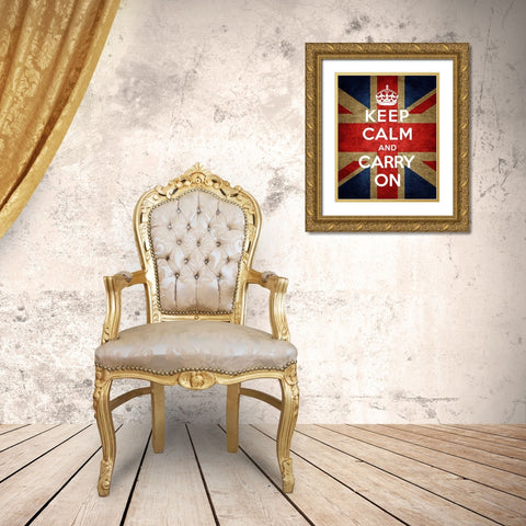 Keep Calm and Carry On - Union Jack Gold Ornate Wood Framed Art Print with Double Matting by The British Ministry of Information