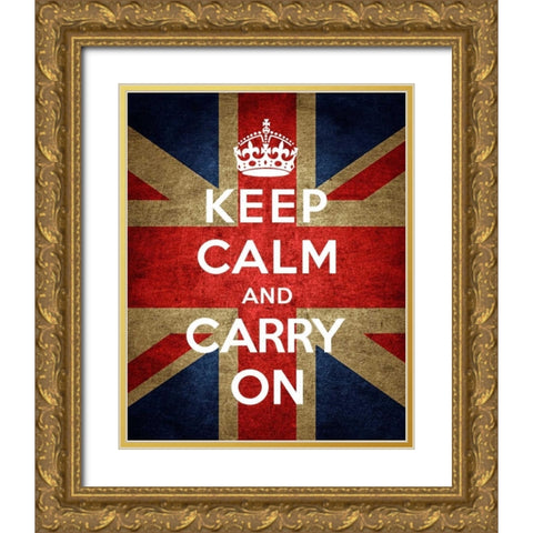 Keep Calm and Carry On - Union Jack Gold Ornate Wood Framed Art Print with Double Matting by The British Ministry of Information