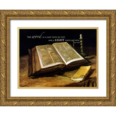 The Bible: Still Life with verse Gold Ornate Wood Framed Art Print with Double Matting by Van Gogh, Vincent