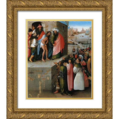 Ecce Homo Gold Ornate Wood Framed Art Print with Double Matting by Bosch, Hieronymus